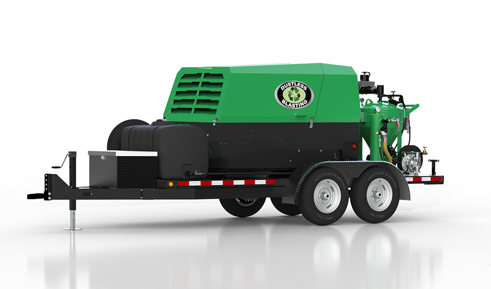 Dustless Blasting's DB500 Mobile S Pro sandblasting trailer