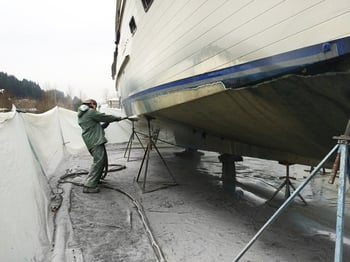 bottom paint removal from a large boat