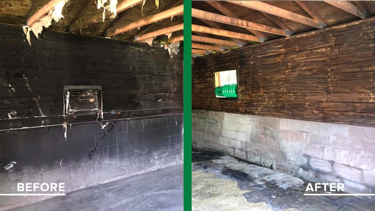 Using soda blasting for fire restoration and cleaning timber