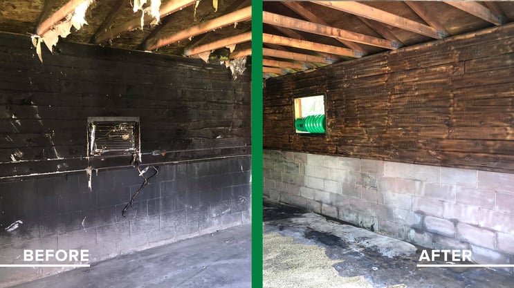 Soda blasting wood for fire restoration