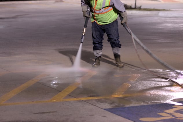 Line stripe removal from parking lot