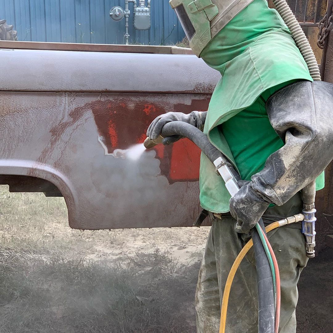 steven_xtremeautonc on IG - 65 Ford Truck Bed - blasting 2