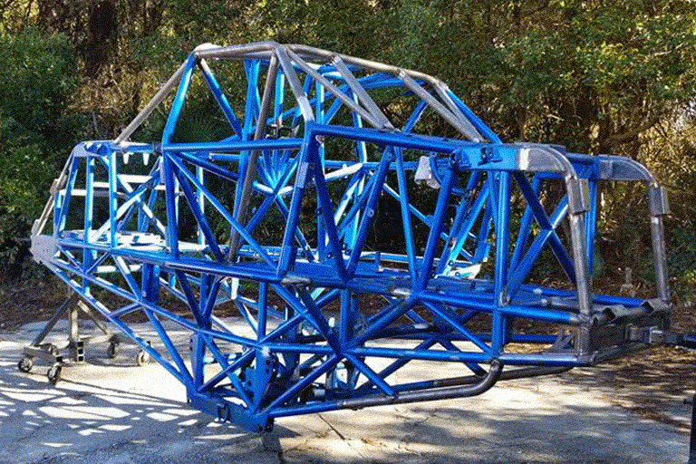 monster truck frame with powder coating removed