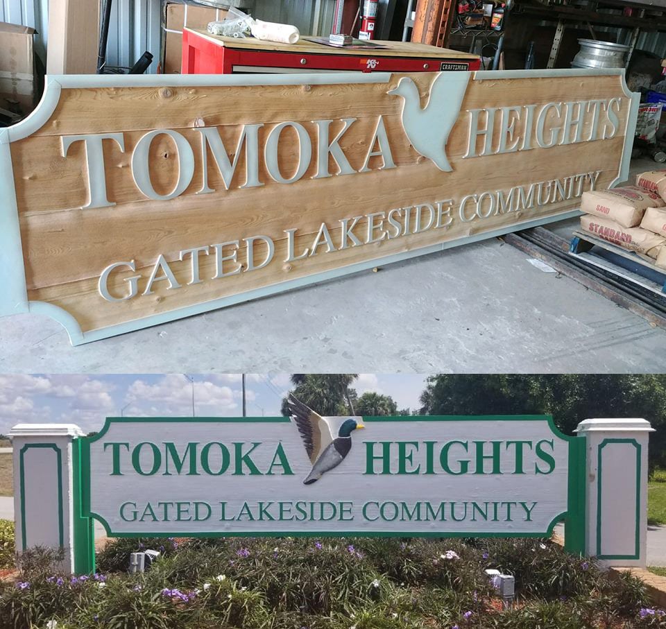 neighborhood sign creation process with wood etching