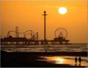 Galveston Beach at Sunset with Rollercoaster