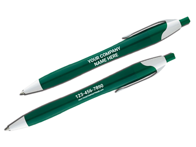 green branded pens