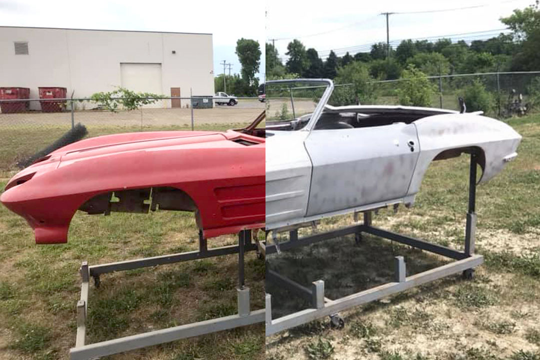 red paint stripped from corvette body