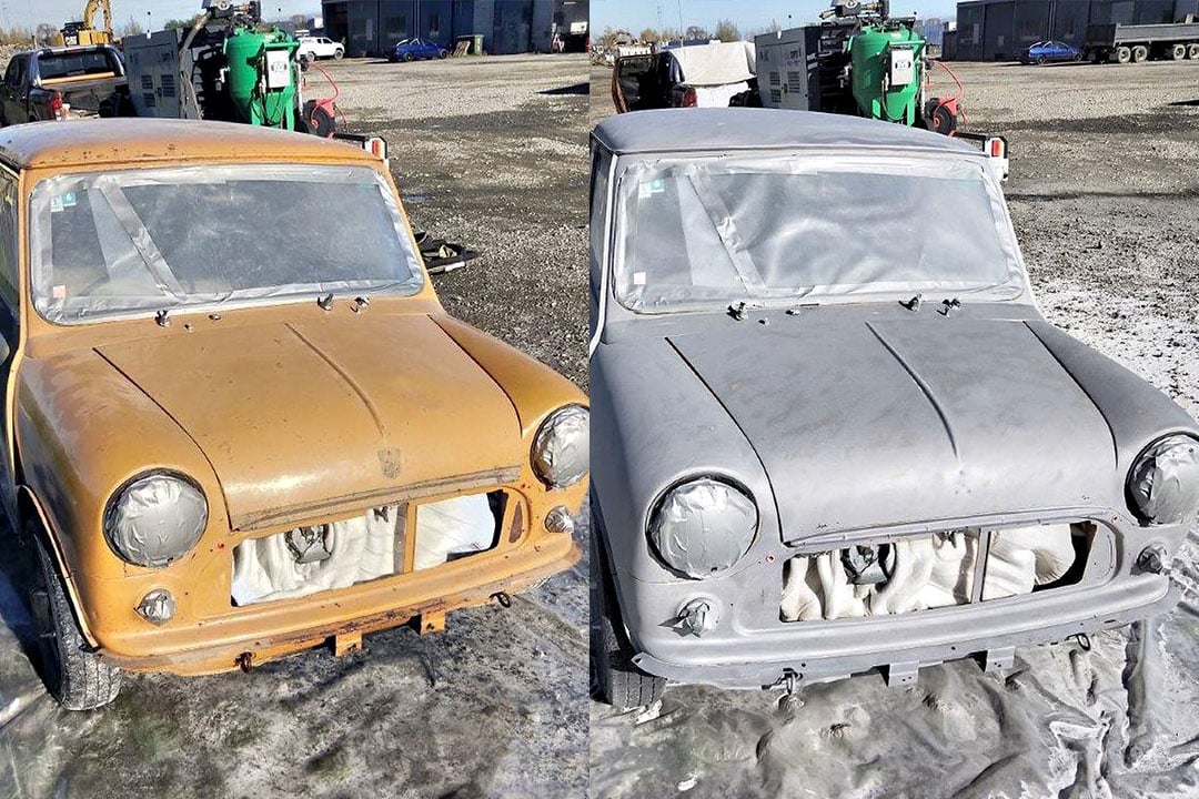 brown paint stripped from old car